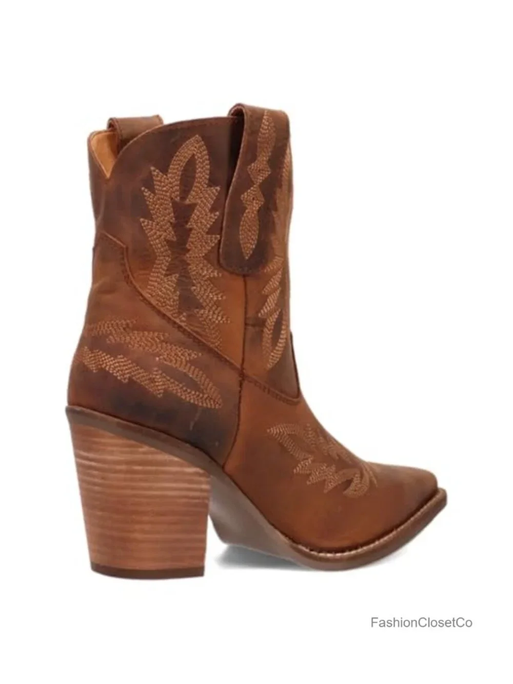 Embroidered Snip Toe Pull On Casual Ankle Boots with Mid Heel